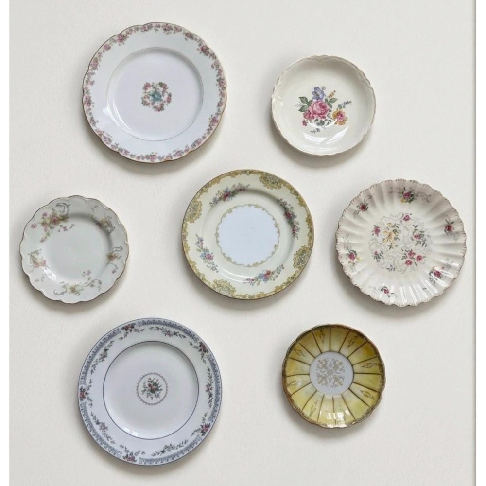 Vintage Plate Wall Gallery Set of 7 Mismatched Floral Porcelain Plates